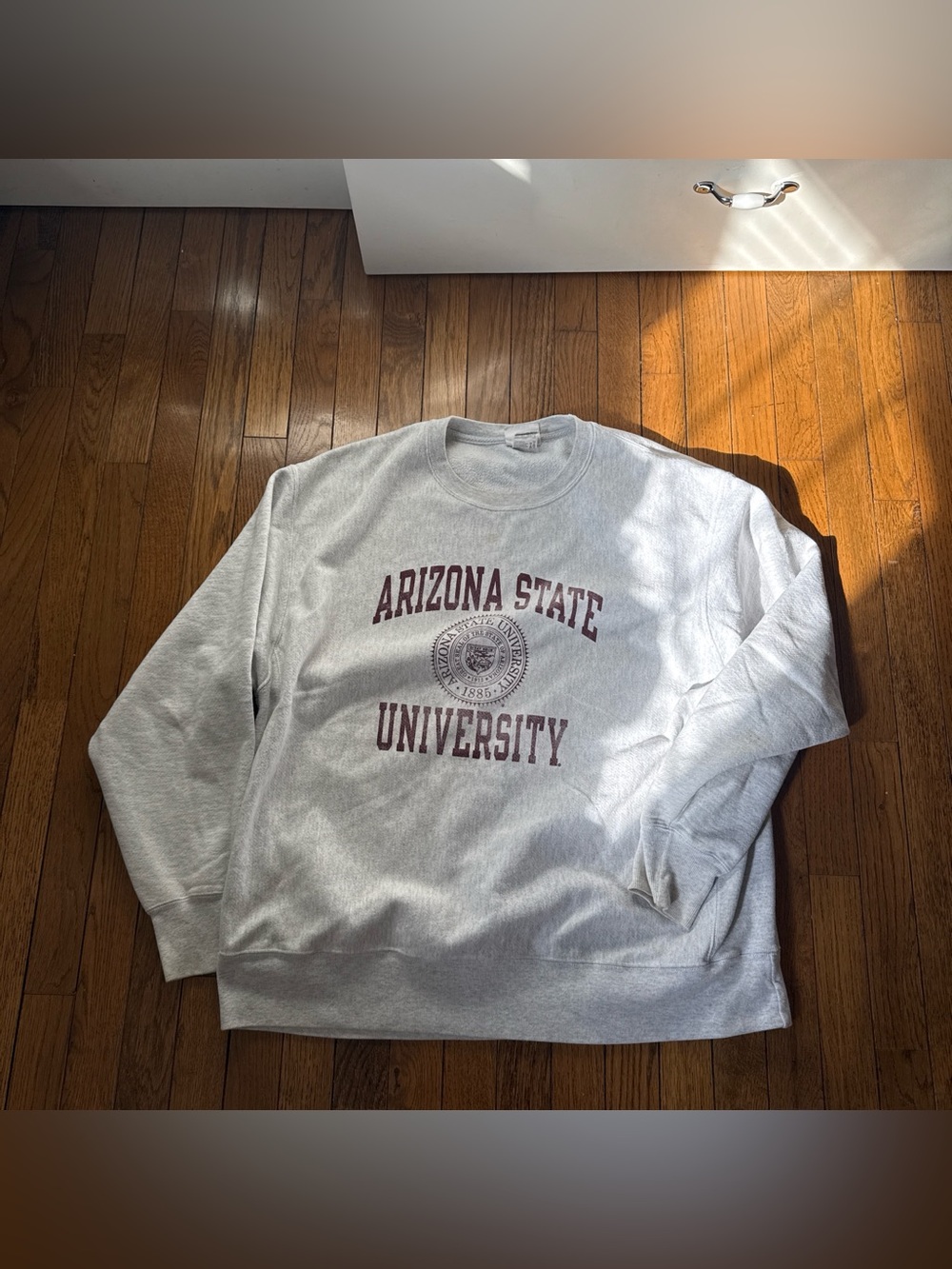 Champion Gray Crewneck Sweatshirt with Maroon University Print